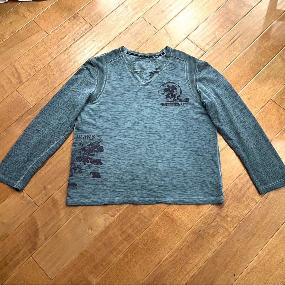 Guess Men’s Long Sleeve Blue 100% Cotton Top T-shirt Size XXL